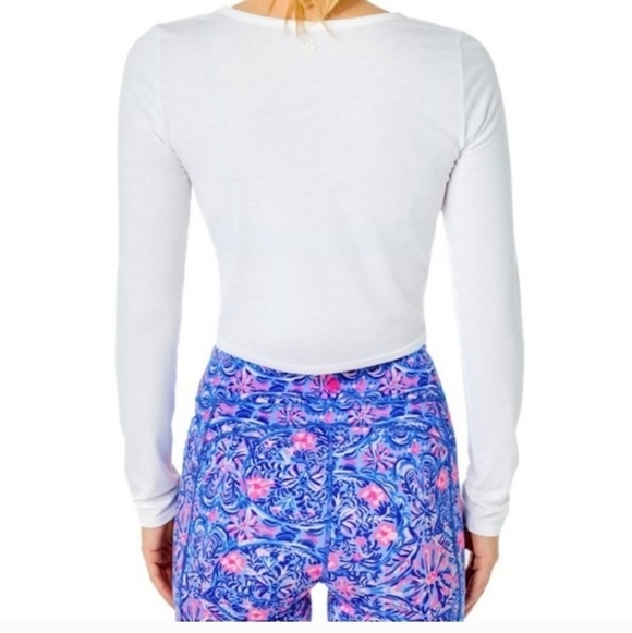 Lilly Pulitzer Preppy Sporty Luxletic Greer Crop Twist Long Sleeve Top White XXS - Picture 3 of 10